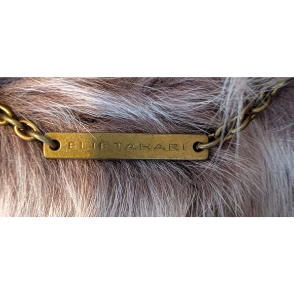 VTG Elie Tahari Shearling Suede Fur Trim Vest Toggle Closure Tan Boho Western MD - Picture 11 of 12